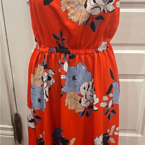 Rachel Roy Conchetta Red Floral Crepe High Low Ruffle Collar Dress Sz Large - Picture 3 of 10